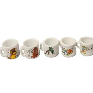 Lot Of 7 Vtg Gumball Machine Prizes Multicolor Ceramic Cups Pot Tea Set For Kids